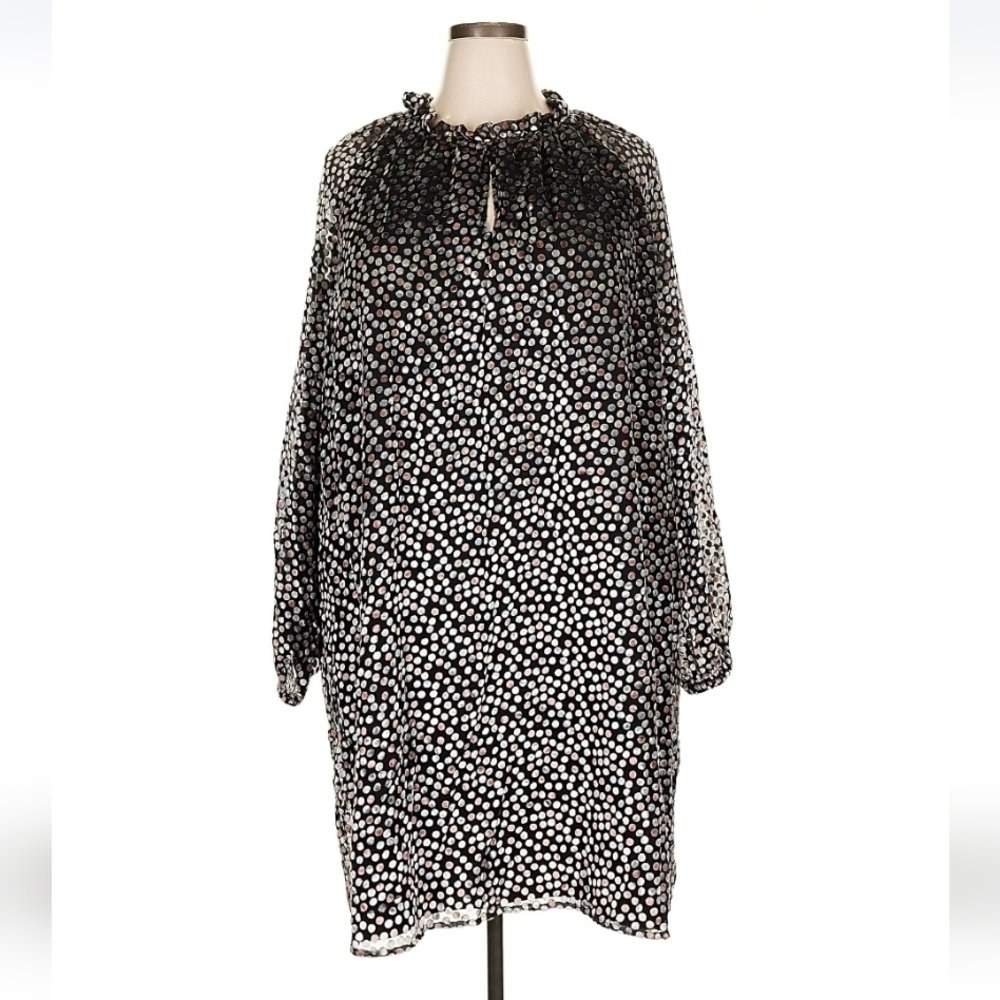 Eloquii Black Dress with Multicolor Polka Dot Yoke